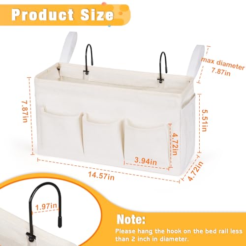 Lilithye Bedside Caddy Storage Organizer with Fixed Straps and Water Bottle Holder for Home, College, Dorm, Bunk/Hospital/Crib Bed Rails, White - color: White