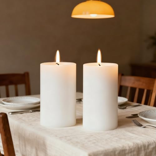 4x6 Inch White Pillar Candles, 2 Packs, 300-Hours Long Burning Time Totally, Unscented Large White Candles for Mantel Decor, Home Holiday Table Decor, Smokeless & Dripless - size: 4x6