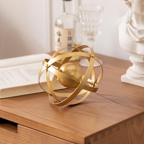 Metal Table Top Decor, 3D Metal Geometric Sculpture, Gold Abstract Sculpture for Home Decor, Table Decorations for Home, Decorative Sphere Art Decor - color: Gold C