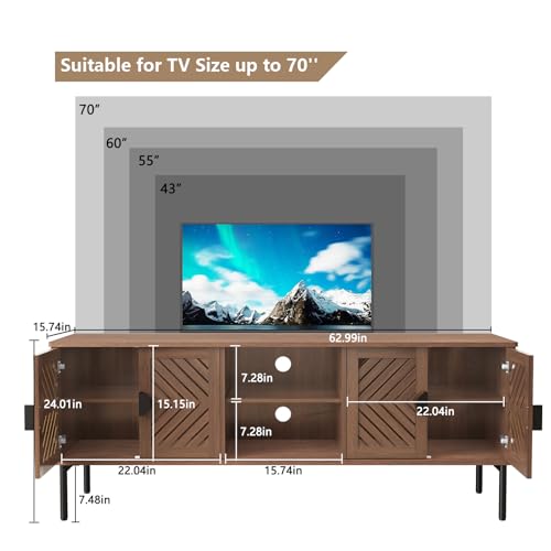 ARTPOWER 63" Modern TV Stands for Living Room, Long Entertainment Center with Storage, TV Console for 55 60 65 70 Inch TV, Bedroom TV Cabinet with Doors, Wood Media Console, Television Stand, Brown - color: Brown