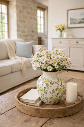 SIDUCAL Ceramic Vintage Vase, 5.83 Inch Yellow Rose Chinoiserie Floral Vase, Rustic Farmhouse Vases for Bouquet, Home Decor, Living Room, Bookshelf, Garden, Tuscan Decor - color: 18443-yellow Rose