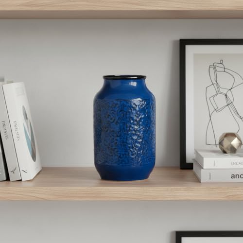 Blue Vase for Decor, 9 inch Ceramic Flower Vase, Modern Decorative Vases Home Decor, Bathroom Bedroom Office Living Room Shelf Decoration - color: Blue - 2