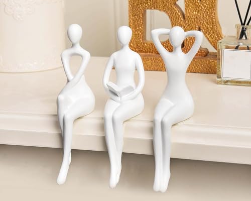 Quoowiit White Thinker Statue Unique Ornament Sculpture, Art Modern Home Decor Accents Bookshelf Decor, Creative Table Decorations for Living Room Desk 3 Piece - color: White