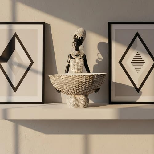Lescafita Ivory White African Seated Woman Statue - Serene Tribal Figure with Crystal Earrings, Minimalist Resin Home Decor for Shelves/Desks (9" H) - color: 301-white
