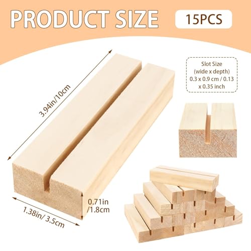15Pcs 3.9x1.4 Inches Wood Table Number Stands, Wood Place Card Holders, Picture Holder Acrylic Sign Holders for Wedding, Ceremony, Birthday, Party, Home Decoration, Events ﻿ - size: 3.94" 15pcs