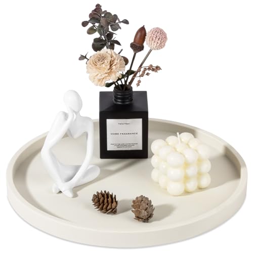 Silicone Bathroom Tray Round Vanity Tray Decorative Soap Holder Kitchen Countertop Organizer Coffee Table Decor for Candle, Perfume, Plant, 12 Inch, Beige - color: Beige, size: 12"