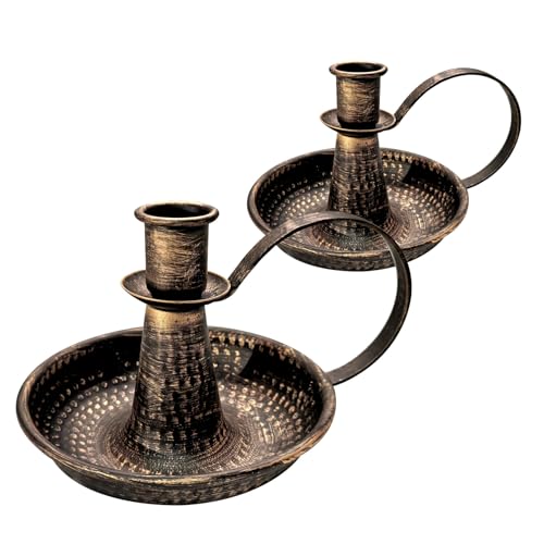 Gold Brass Vintage Candlestick Holders, with Handle, Taper Candle Holder for Candlesticks, for Fireplace Party, Dining, Home, Wedding Decor,Fits 3/4 inch Thick Candle&Led Candles（Set of 2pcs） - color: Gold, size: 1 set (2 pcs)