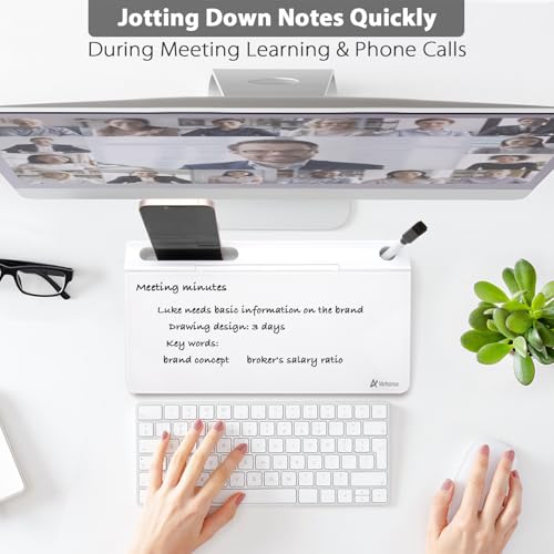 Varhomax Glass Desk Buddy Whiteboard with Storage, Small Dry Erase Desktop White Board Caddy to-do List Memo Notepad for Office, School and Home Office Supplies - color: White
