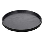 Round Solid Wood Serving Tray Extra Large Tea Coffee Snack Food Meals Serving Plate Non-Slip Kitchen Party Bar Server Ottoman Tray Breakfast Tray with Raised Edges (15inch/37.5cm) Black - size: 15"