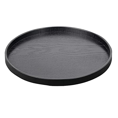 Round Solid Wood Serving Tray Extra Large Tea Coffee Snack Food Meals Serving Plate Non-Slip Kitchen Party Bar Server Ottoman Tray Breakfast Tray with Raised Edges (13inch/33cm) Black - size: 13"