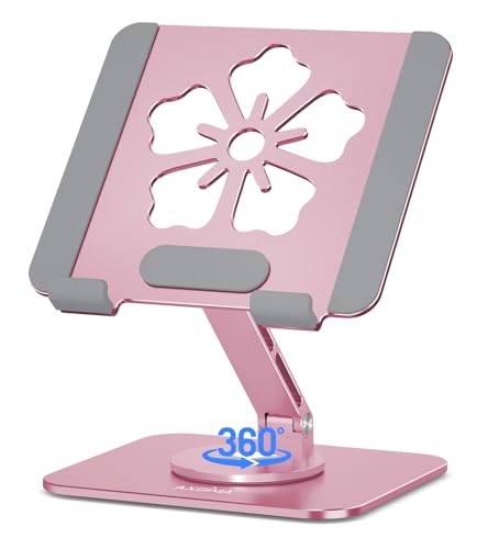 Rotating Tablet Stand for Desk-Aluminum Office Desk Accessories for Women Moms iPad Gifts Home Office Portable Monitor Stand for iPad, Compatible with iPad Pro, Air, Mini, Kindle, 4–12.9",Pink - color: Pink