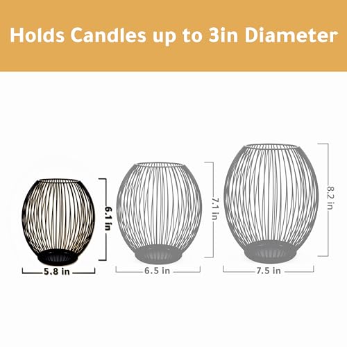 OLEEK Small Outdoor Candle Holders for Patio - Pillar Candle Holder - Black Wire Candle Holder for Table Centerpiece - Iron Lantern Decorative Candles - Farmhouse Decor Fireplace Metal Candle Holders - size: Small (6.1-inch)
