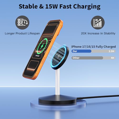 Magnetic Wireless Charger i Phone Stand 15W Fast Mag-Safe Charging Station 6FT Magnet Wireless Charging Stand with Plug Compatible with Apple iPhone 17/17 Pro/Air/17Pro Max 16/15/14/13/12,AirPods Pro - color: Black, size: 1 Pack (6FT C-C)