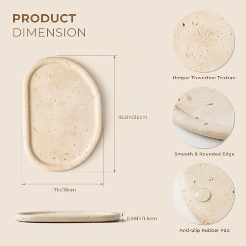 Natural Travertine Tray,Marble Ring Dish for Bathroom,Special-Shaped Jewelry Tray,Dressing Table, Bedside Table,Home Decor,Beige Large (NS030) - size: 10.2" x 7.1" x 0.6"