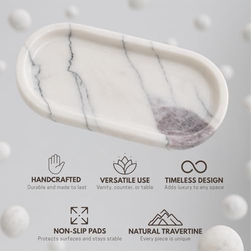 Handcrafted Marble Tray – Bathroom Counter Organizer, Jewelry Tray, Perfume Organizer & Decorative Tray for Vanity Accessories, Coffee Table Decor & Bathroom Countertop (Oval, Leilac) - color: Leilac, size: 11.8" x 5.9" x 0.8"