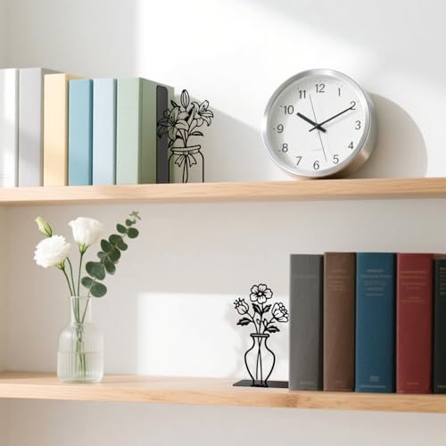 Metal Flower Book Ends Flower Vase Bookends Decorative Book Ends for Shelves Bookshelf Home Office Desk Bookshelf Decor Gift for Reading Enthusiasts - style: Flower Decorative Bookends