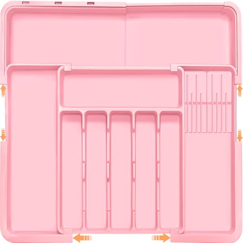 Homecor Silverware Organizer - Expandable Large Kitchen Drawer Organizer Utensil Organizer with 2 Knife Block Inserts, 22"x 19"Cutlery Tray with Drawer Dividers for Kitchen Flatware (Pink) - color: Pink