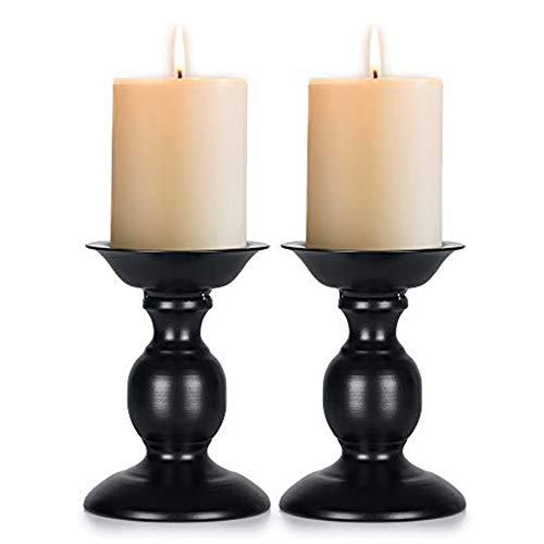 2 Pcs Black Pillar Candle Holders, Most Ideal for 3" Pillar Candles, Gifts for Wedding, Party, Home, Spa, Reiki, Votive Candle (2 x S) - color: Black, size: S + S
