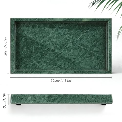 Natural Marble Tray, Stone Tray for Bedroom/Bathroom/Kitchen/Vanity Countertop, Jewelry Tray for Rings Earrings Necklace Bracelet Watch, Room Decor Aesthetic - color: Jade Green, size: 11.8" x 7.9" x 1.2"
