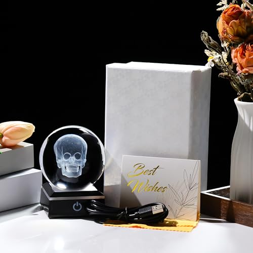 Qianwei 3D Crystal Skull Decor- 80MM Halloween Skull Light Witch Figurines Occult Medieval Goth Satanic Home Desk Glass Skull Decor Witchy Gifts Horror Statue - style: Skull