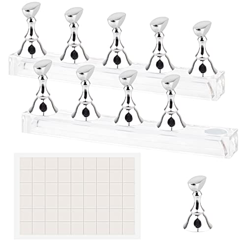 Nail Stand Acrylic Nail Art Display Stand Magnetic Nail Tips Practice Holder 54 Pcs Reusable Adhesive Putty for DIY Painting Nails Stand kit (silver) - color: silver