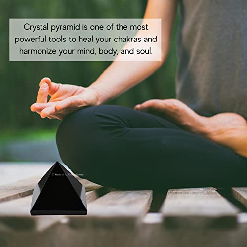 Amazing Gemstone Black Agate Pyramid Crystal Healing Stones - 2" Great Pyramid Figurine of Natural Stone Pyramid for Meditation, Reiki, Chakra Balancing and Crystal Pyramids Grid - color: Black Agate