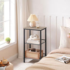 HOOBRO Tall Side Table, 3-Tier Telephone End Table with Adjustable Mesh Shelves, Small Entryway Table with Storage, Small Nightstand for Living Room, Bedroom, Hallway, Office, Greige BG01DH01G1 - color: Greige + Black