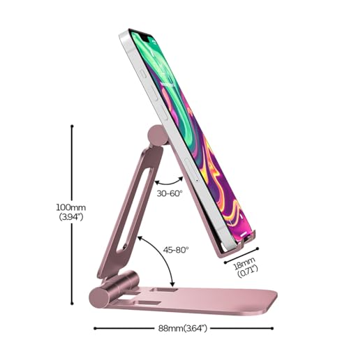 Cell Phone Stand for Desk Phone Holder Foldable Portable Adjustable Cradle Dock Compatible with iPhone 17 16 15 14 13 Pro Max, iPhone 12 11 Plus SE XS XR 8 7, Office Desk Travel Accessories, Pink - color: Pink