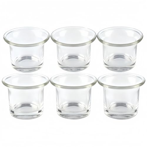 6 Pcs Clear Chunky Glass Lip Votive Candle Holders Tealight Votive Cups for Wedding Proposal, Spa Aromatherapy, Meditation, Table Decorations Clear Cups