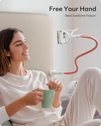 SAIJI Gooseneck Phone Stand for Bed, Lazy Bracket Cell Phone Holder Long Arm Clip Clamp Mount for Filming, Compatible with 4-7'' Mobile Cell Phone Stand Document Camera Nintendo Switch (Rose Gold) - color: Rose Gold, size: 33.5 in