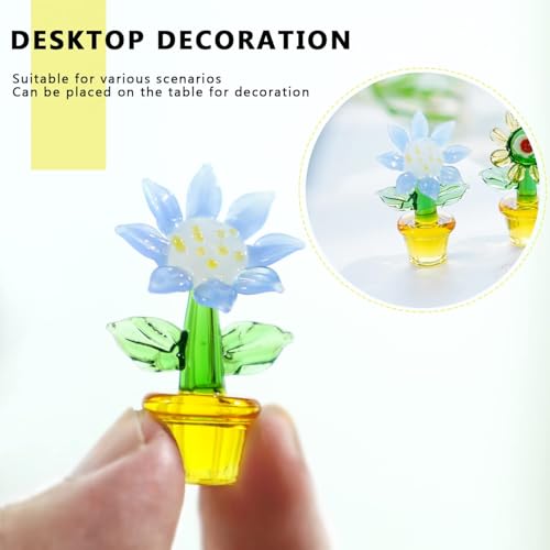 H&D HYALINE & DORA 5pcs Handcraft Glass Blown Flowers Plants Figurines Mini Glass Art Flowers Collectibles Home Office Tabletop Garden Simulation Plants Decor Car Inner Ornaments - color: Flowers Plants