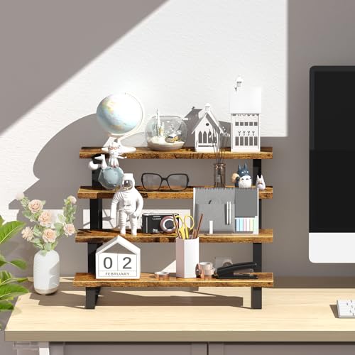 ELITEROO Wood Tiered Display Stand, 4 Tier Display Stands for Vendor Events, Retail Craft Show Display Risers, Table Top Market Display Shelf for Perfume Candles Tumbler Figures Makeup, Straight - size: Straight