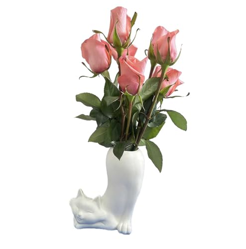 White Cat Flower Vase Dry Plants Pampas Vase Flower Pot Aesthetic Room Bathroom Decor Home Office Bookshelf Table Shelf Décor Unique Gifts Ideal Gifts for Women, Mom or Birthdays