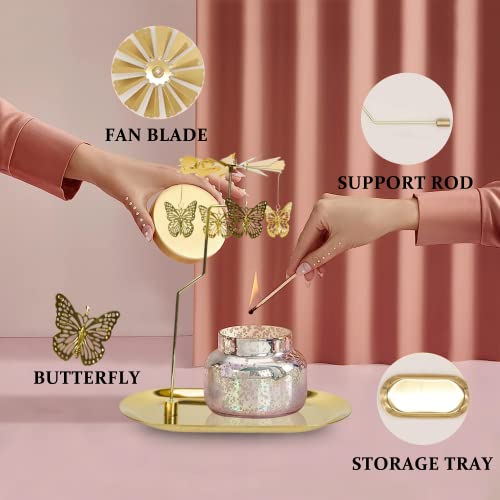 Rotary Candle Holder Butterfly Gold Metal Spinning Tea Lights Candle Holder, Romantic Scandinavian Designed Candlestick Ornament for Wedding Party Christmas Festival Home Decor，Butterfly - color: Gole Butterfly