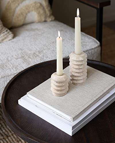 HofferRuffer Travertine Candlestick Holders, Set of 2 Natural Stone Candle Holder Decorative Candle Stands for Wedding, Dinning, Party, Table Centerpieces, Fits 3/4'' Thick Candles (Cream White) - color: Cream White