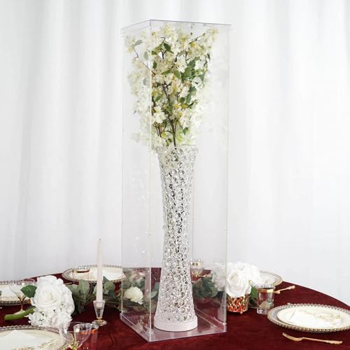 Efavormart 40" Clear Acrylic Display Box, Lucite Wedding Column for Centerpiece with Interchangeable Lid and Base, Transparent Pedestal Riser for Modern Party Decor Celebrations - color: Clear, size: 40"