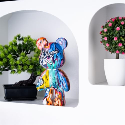 Graffiti Bear Statue Decorative Animal Resin Sculpture Home Decor, Art Figurine Home Ornament Decoration for Office, Living Room, Bedroom, Book Shelf, TV Cabinet, Desktop (Graffiti Decor) - color: Grafitti Decor