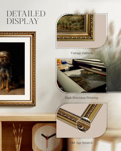 HUARCEY Cute Puppy Dog Portrait Gold Framed Wall Art, Vintage Moody Animal 13''x16 Canvas Print, Loyal Dandie Dinmont Terrier European Painting Artwork, Wall Decor for Bathroom Bedroom Nursery - color: Loyal Friend, size: 16"L x 13"W