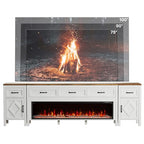 BVIUNTWO Modern TV Stand with Fireplace for TVs Up to 100 Inch,Entertainment Center with 60" Electric Fireplace,98" TV Console with Storage Cabinet Drawers for Living Room(Off White) - size: 98 Inch