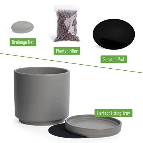 D'vine Dev Set of 2 Plants Pots, 6 Inch Ceramic Planter Pot for Plants with Drainage Hole and Saucer, Speckled Grey, 94-V-C-3 - color: Gray, size: 6 Inch