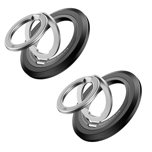 SYNCWIRE Magnetic Phone Ring Holder for MagSafe [2 Pack], 360° Rotation Dual Sided Magnet Grip Cell Phone Ring Stand Finger Kickstand Compatible with iPhone 17 16 15 14 13 12 Pro Max fits MagSafe - color: Dual Ring-2PCS-Black+Black