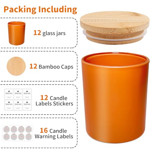 SUPMIND 12 Pack Glass Candle Jars-10oz Fall Empty Candle Jars with Bamboo Lids and Sticky Labels, Bulk Candle Jars for Making Candles Containers - Dishwasher Safe - color: Fall, size: 10oz