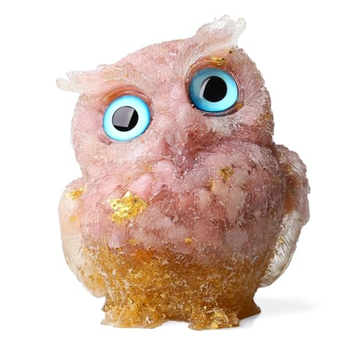LAIDANLA 2.4" Pink Opal Owl Figurine Natural Healing Crystal Cute Owl Animal Statue Pocket Sculpture Reiki Spiritual Energy Gemstone Home Office Room Desk Decor Gifts - color: K-pink Opal