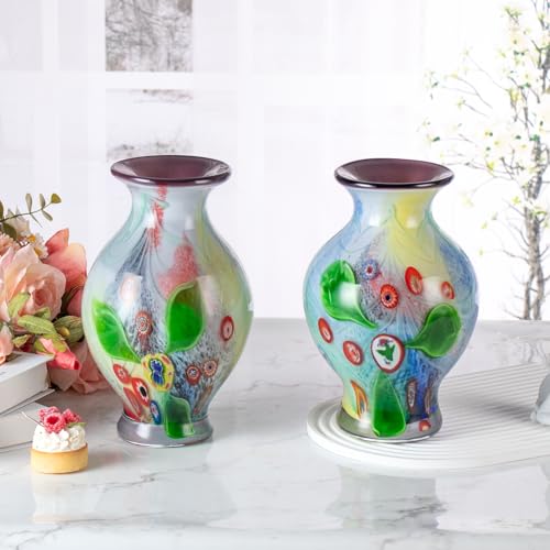 KAMMAK Colored Glass Vase, Beautiful Hand Blown Decorative Vase, Modern Art Vase for Flower Mantle Dining Table Centerpiece, Entryway Living Room Wedding Decoration (JG2074) - style: JG02074