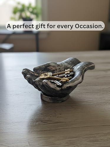 Silver Caring Cupped Hands Shaped Decorative Hand Bowl -Cute Catch All Trinket Tray - Candy Dish Offering Stand - Home Decor Hand Jewellery Holder - Mother’s Day Birthday Christmas (Silver) - color: Silver
