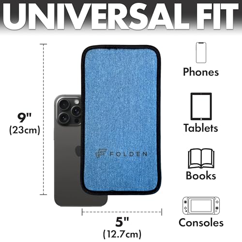 Flight Flap Airplane Phone Holder, Flexible Cell Phone Holder, Folding Cellphone Stand for Desk, Bed, Office, Treadmill - Airplane Gadgets for Long Travel Accessories - Plane Essentials (Blue Denim) - color: Denim, size: Large