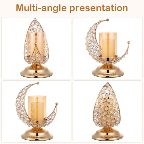 VALICLUD Ramadan Candle Holder Moon Shaped Candlestick 9.25X7.67X5.51In Iron Metal Tealight Holder for Eid Mubarak Home Decor Party Table Ornament