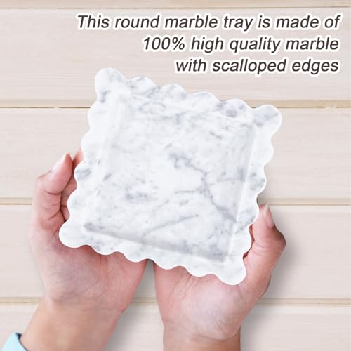 Marble Tray for Bathroom, Scalloped Tray, Marble Vanity Tray, Natural Stone Tray, Marble Tray for Kitchen Counter, Jewelry, Candle, Lotion, Countertop, Bathroom, Home Decor, Square - style: Square
