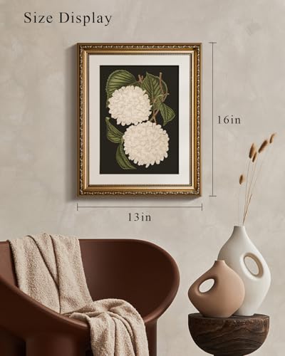 VIYYIEA Gold Framed Wall Art Canvas Print Home Decor White Hydrangea Oil Painting Canvas Prints Room Aesthetic Flower Prints Decoration Bedroom Bathroom Wall Decor Kitchen Office 13x16in - color: Hydrangea, size: 16"L x 13"W