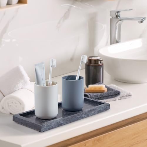 Natural Marble Vanity Tray, Luxury Stone Organizer for Bathroom & Kitchen Counter | Holds Soap Dispenser, Jewelry, Perfume | Non-Resin, Non-Ceramic Décor - color: Black, size: 11.8" x 5.1" x 0.8"